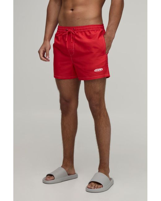 BoohooMAN Constrast Stitch Short Length Embroidered Swim for men