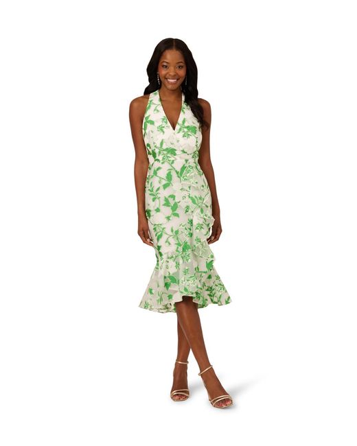 Adrianna Papell Green Organza Jacquard Dress