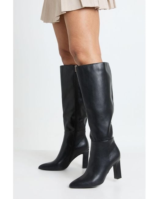 Boohoo Black Wide Fit Knee High Block Heel Boots