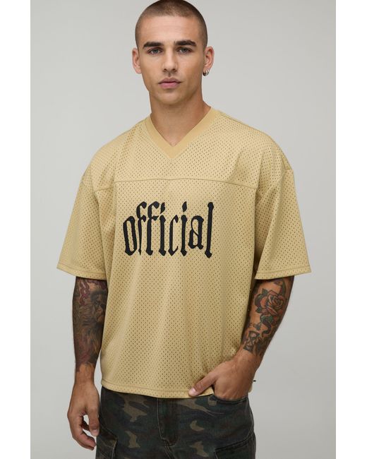 BoohooMAN Natural Oversized Boxy Official V-Neck Sports Top for men