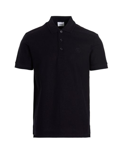 Burberry Blue Branded Circle Logo Coal Polo Shirt Cotton for men