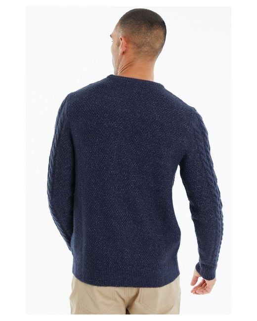 Threadbare Blue 'Darley' Cable Knit Crew Neck Jumper Acrylic/Polyester for men