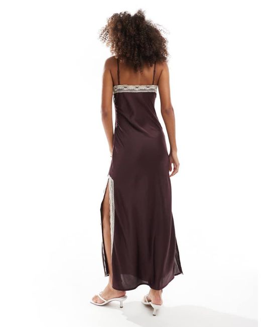 Miss Selfridge Brown Lace Insert Cami Maxi Dress