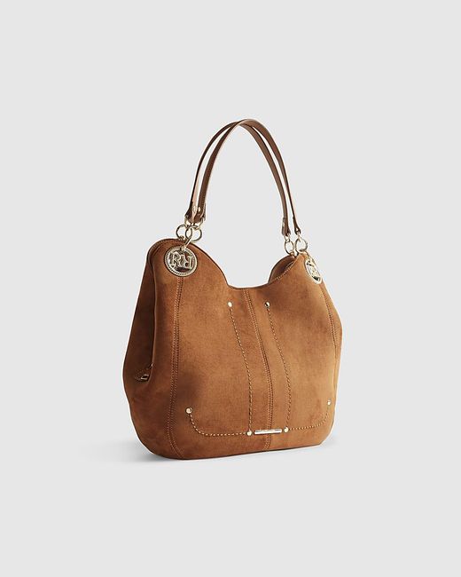 River Island Brown Slouch Shoulder Bag Branded Eyelet