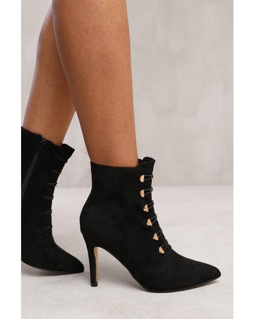 Where's That From Black Wheres 'Leane' Pointed Toe Mid Heel Ankle Boots With Buttons