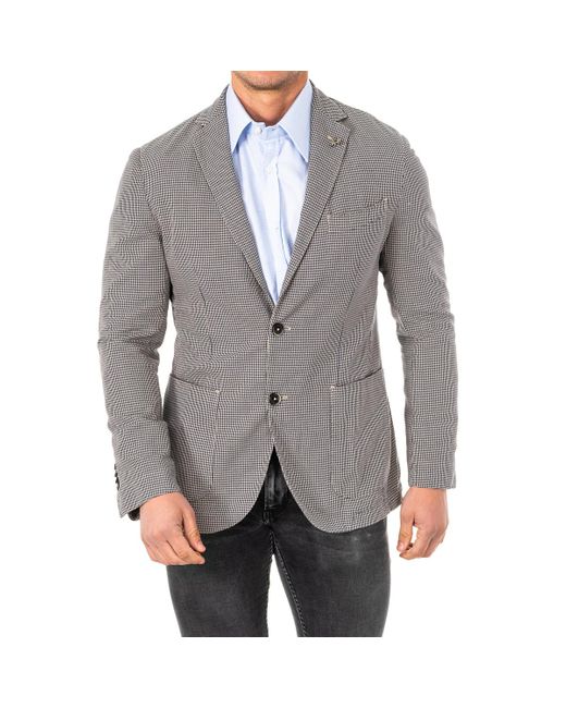 La Martina Gray Long Sleeve Blazer With Lapel Collar Hmja01 for men