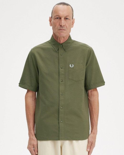 Fred Perry Green Short Sleeve Oxford Shirt Colour: Uniform Q55, Size: M for men