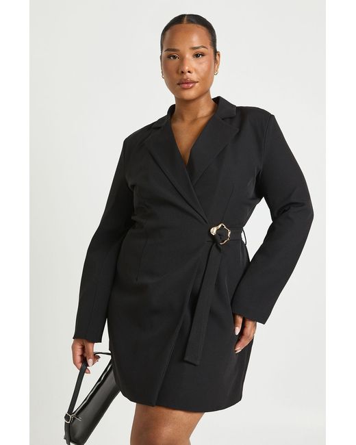 Boohoo Black Plus Wrap Tie Blazer Dress