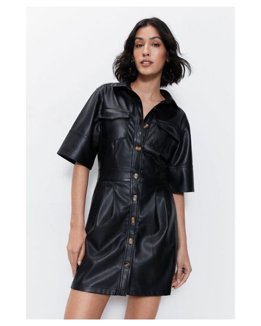 Warehouse Black Faux Leather Mini Dress