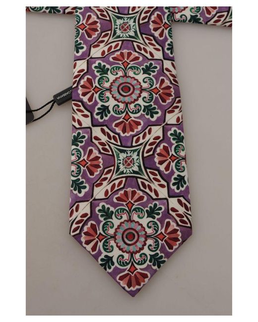Dolce & Gabbana Brown Fantasy Pattern Silk Necktie for men