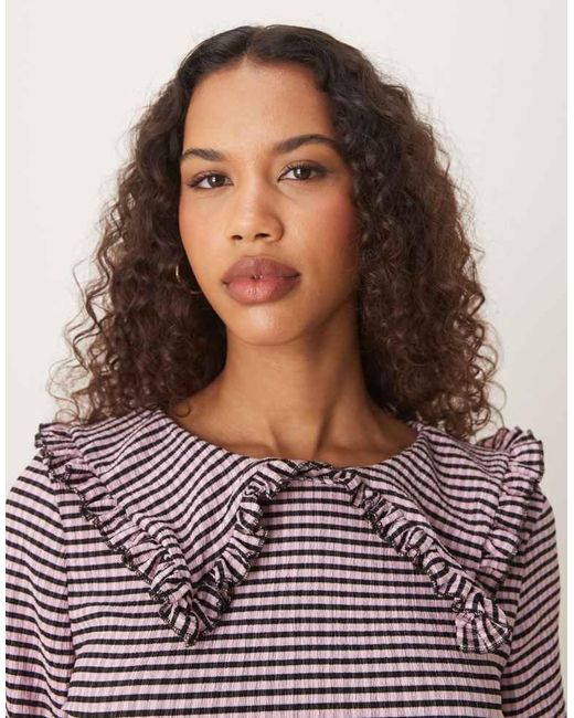 ASOS Purple Long Sleeve Collared Frill Mini Dress