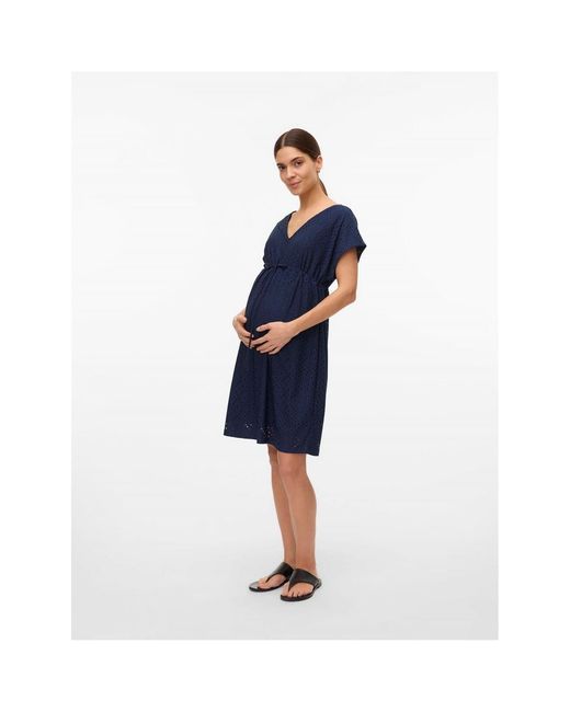 Mama.licious Blue Vmmtassa V-Neck Short Sleeve Knee Length Dress