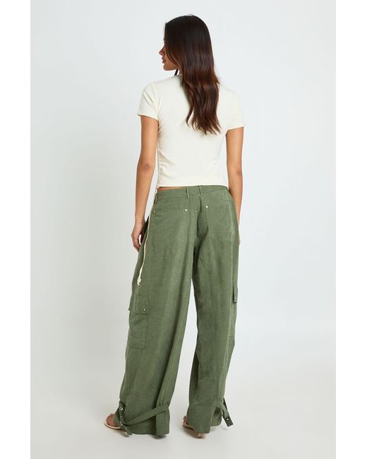 Boohoo Green Buckle Hem Detail Trousers