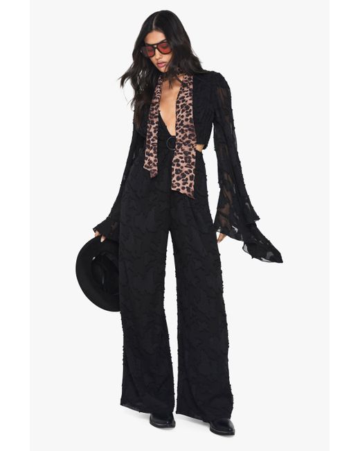 Boohoo Burnout Floral Wide Sleeve Jumpsuit in Black Lyst UK