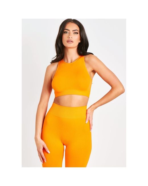 Missy Empire Orange Missy Empire Ribbed Racer Crop Top