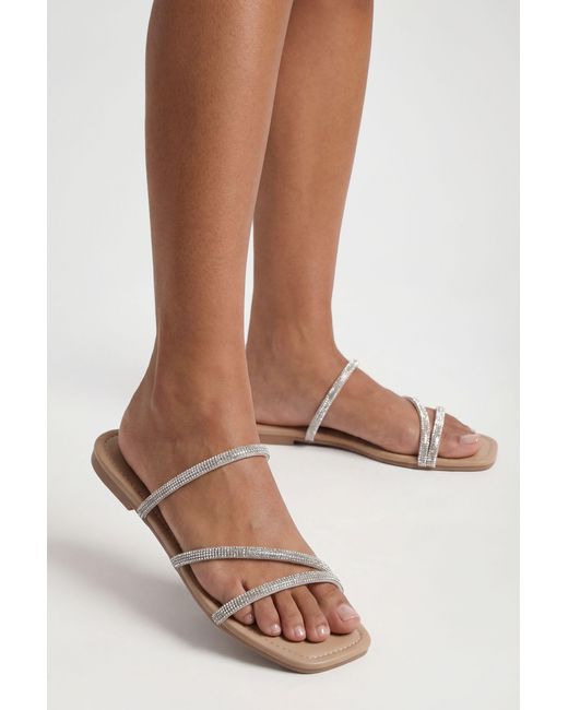 Boohoo Brown Wide Fit Diamante Strappy Sliders
