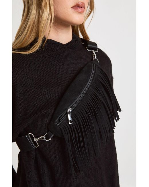 Boohoo Black Faux Suede Tassel Detail Bum Bag