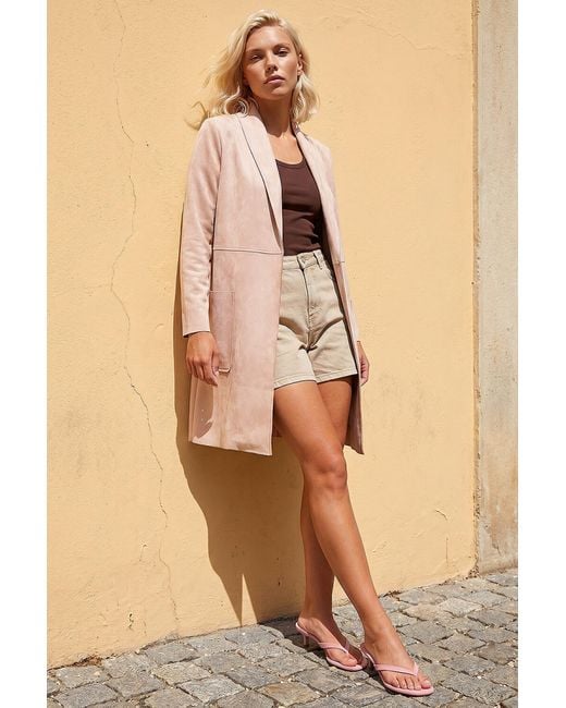 Roman Natural Petite Faux Suede Pocket Jacket