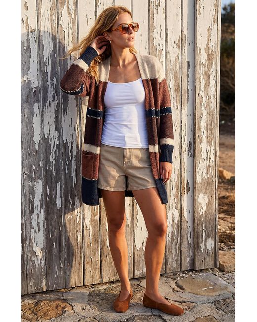 Roman Brown Colour Block Longline Knit Cardigan