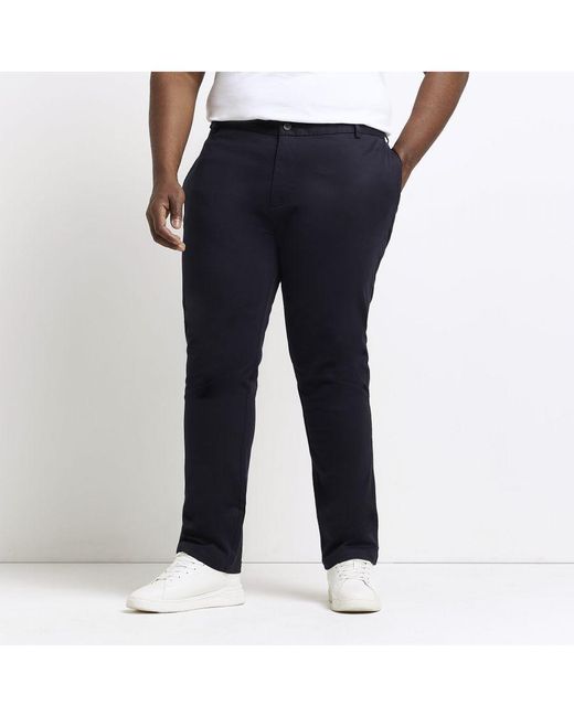 River Island Blue Chino Trousers Big & Tall Slim Fit Smart Cotton for men