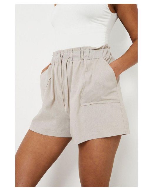 Oasis White Petite Linen Drawstring Waist Shorts Cotton