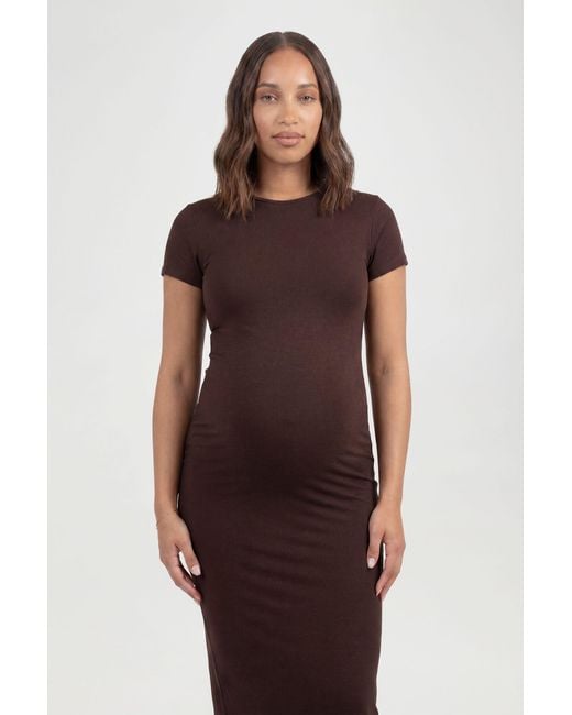 Boohoo Brown Maternity Super Soft Short Sleeve Midaxi Dress