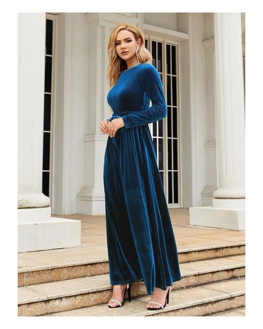 Everyday the Label Maxi-jurk Met Stropdas Aan De Voorkant En Ronde Hals En Lange Mouwen in het Blue
