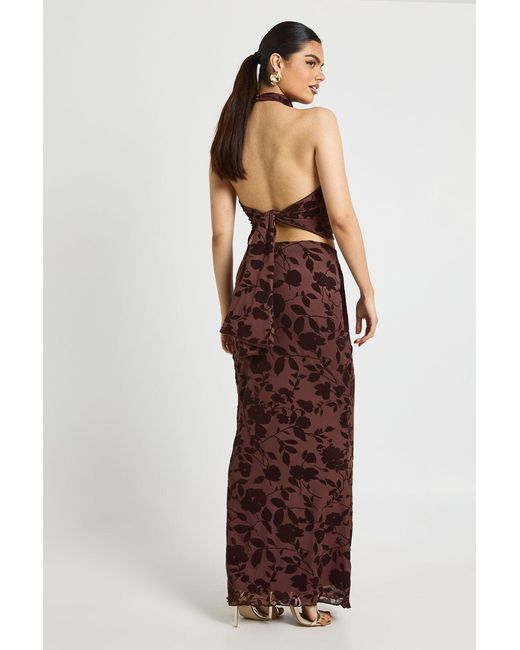 Boohoo Brown Floral Devoure Maxi Skirt