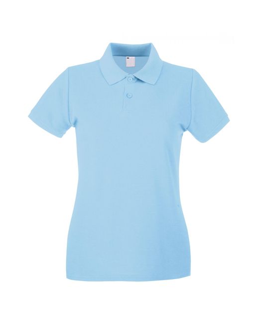 Fruit Of The Loom Blue Ladies Lady Fit Short-Sleeved Polo Shirt (Light) Cotton
