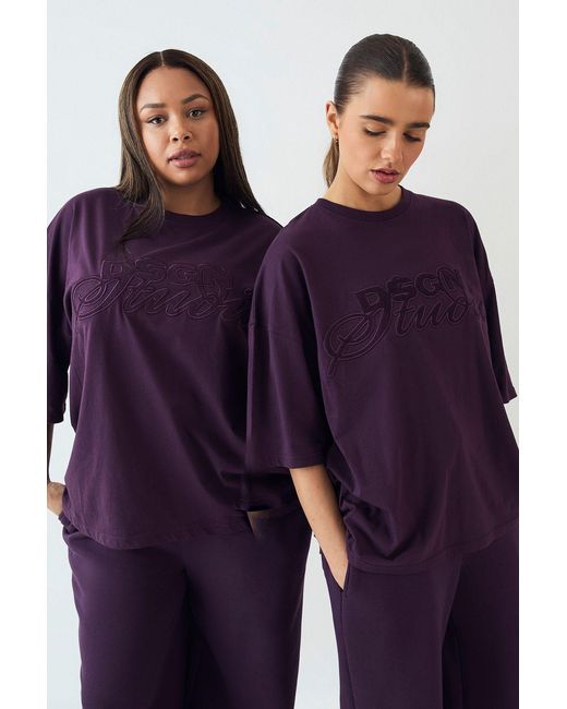 DSGN Studio Blue Towelling Applique Oversized T-Shirt