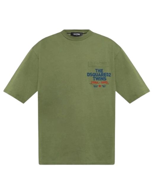 DSquared² Green Pocket Logo Print Sage T-Shirt Cotton for men