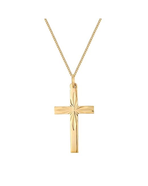 The Jewellery Stockroom Metallic Rolled Diamond-Cut Cross Pendant Necklace Plated