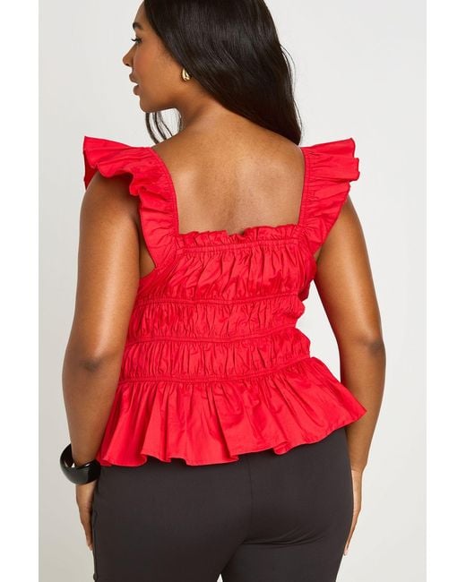 Boohoo Plus Frill Sleeve Shirred Tie Top