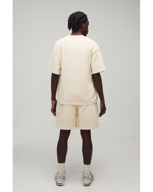 BoohooMAN Natural Heavyweight Embroidered Baggy Short for men