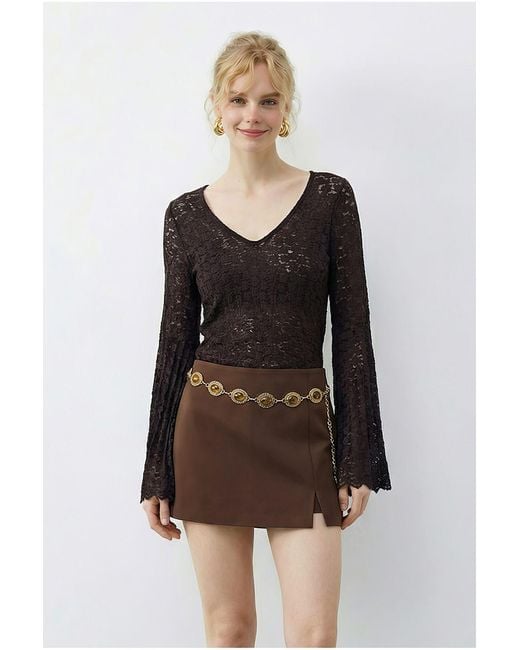 Bianco Lucci Brown Elastane Blouse