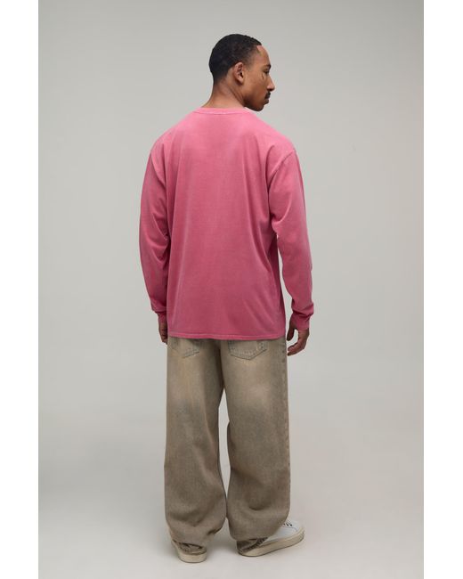 BoohooMAN Pink Washed Regular Renaissance Print Long Sleeve T-Shirt Cotton for men
