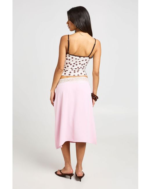 Boohoo Pink Lace Waistband Woven Midi Skirt