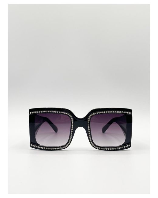 SVNX Black Oversized Square Sunglasses With Diamonte Detail
