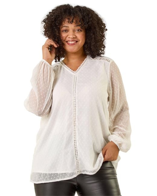 Roman White Curve Textured V-Neck Top