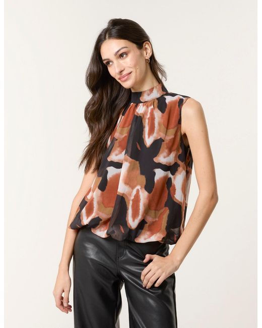 Blue Vanilla Natural Printed Sleeveless Puff Hem Blouse