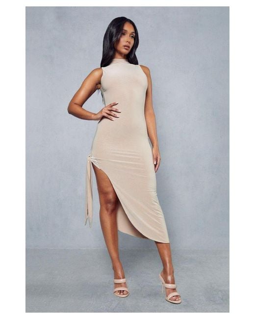 MissPap Gray Double Layer Slinky Backless Cut Out Midi Dress