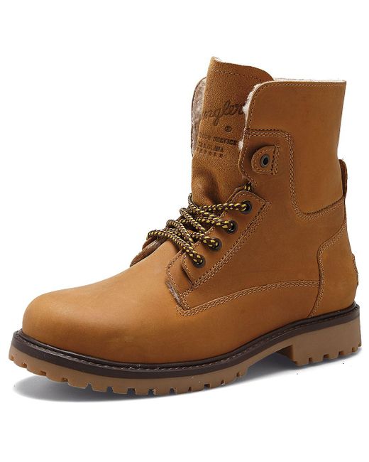 Wrangler Brown Aviator Leather Tan Fleece Warm Lace Combat Boots for men
