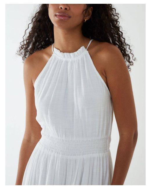 Blue Vanilla White Drawstring Maxi Halter Neck Dress