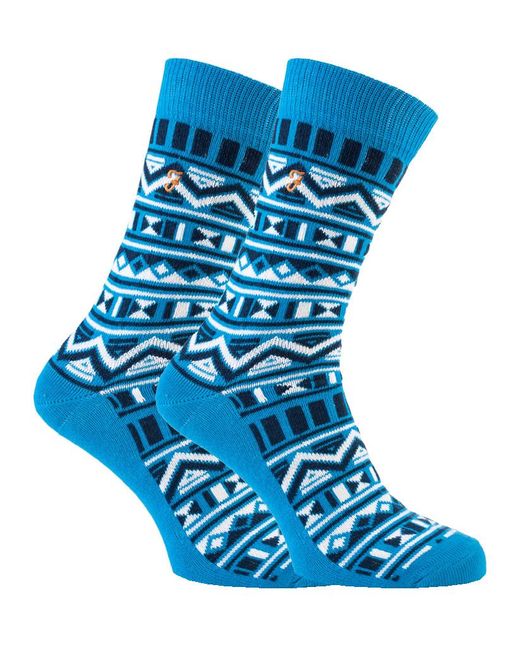 Farah Blue 2 Pairs Funky Vintage Patterned Colourful Thick Cotton Crew Socks for men