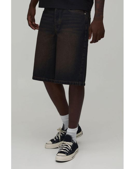 BoohooMAN Black Regular Rigid Denim Jorts for men