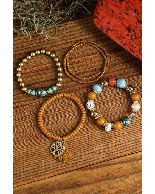 Azura Exchange Brown Tree Of Life Beaded Bracelet Set