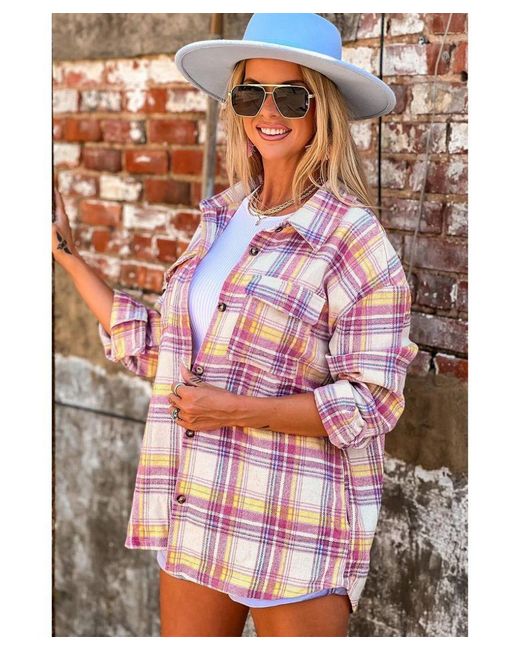 Azura Exchange Plaid Print Shirt Jacket in White Lyst UK