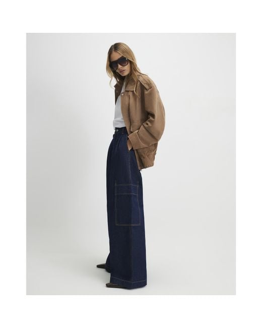 River Island Blue Mid Rise Combat Baggy Jeans Cotton