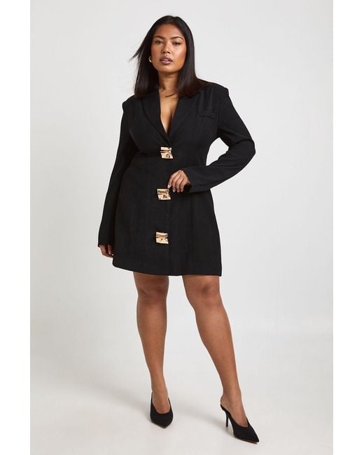 Boohoo Black Plus Trim Detail Blazer Dress