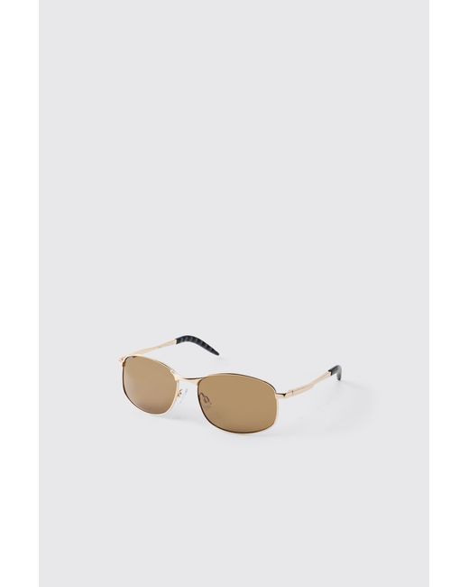 BoohooMAN White Lens Rectangle Sunglasses Brass for men
